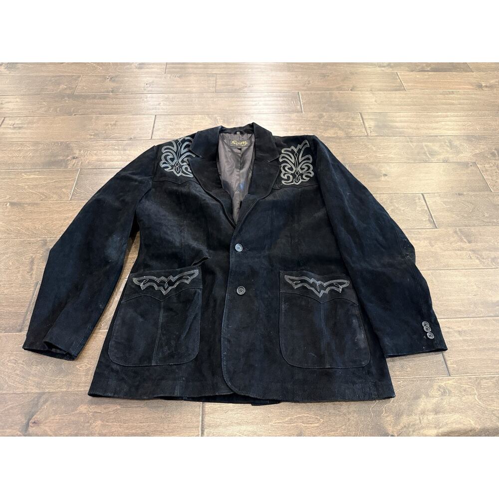 Scully Mens Black Button Up Cowboy Ranch Rodeo Western Blazer Jacket 44 *Flaws* - Picture 2 of 11